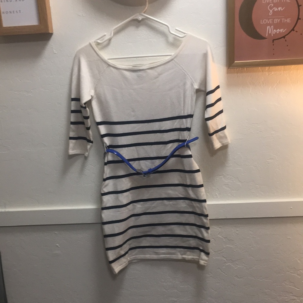 Brand bebe. Blue belt. Mini sweater dress.